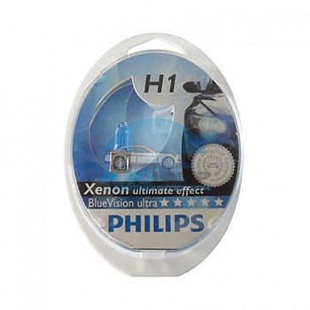 Автолампа PHILIPS H1 12V 55W P14,5s Blue Vision Ultra (12258BVU), EUROBOX-2шт