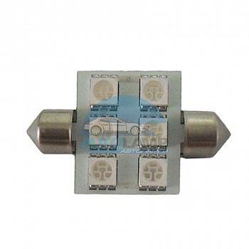 Светодиоды GL T10*36mm, 6 диодов SMD5050, синие (салонная) Светодиоды GL T10*36mm, 6 диодов SMD5050, синие (салонная)