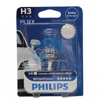 Автолампа PHILIPS H3 12V 55W White Vision (12336WHV1), на блистере Автолампа PHILIPS H3 12V 55W White Vision (12336WHV1), на блистере