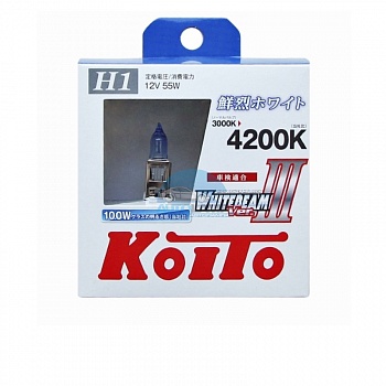 Автолампа KOITO H1 12V 55W (100W) Whitebeam III 4200K - 2 шт (P0751W)