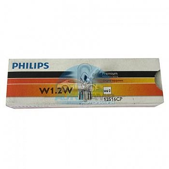 Автолампа PHILIPS W1,2w 12V 1,2W б/ц  T5 (12516CP)