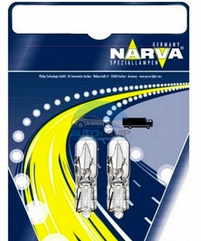 Автолампа NARVA W1,2W 12V 1,2W без цоколя T5 (17037B2) блистер - 2шт Автолампа NARVA W1,2W 12V 1,2W без цоколя T5 (17037B2) блистер - 2шт