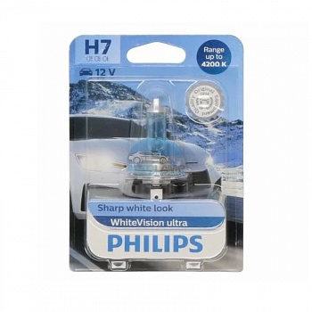 Автолампа PHILIPS H7 12V 55W P26d White Vision Ultra 4200K (12972WVUB1), на блистере