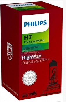 Автолампа PHILIPS H7 12V 55W P26d HighWay (12972HWC1)