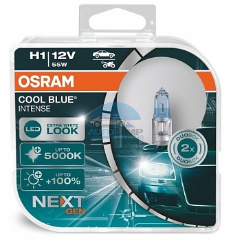 Автолампа OSRAM H1 12V 55W P14,5s +100% Cool Blue Intense Next Generation (64150CBN), EUROBOX-2шт