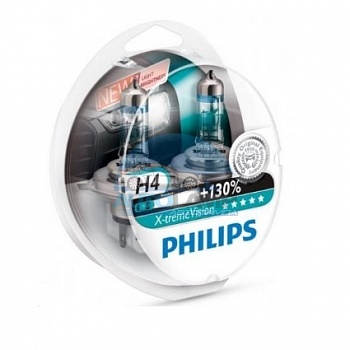 Автолампа PHILIPS H4 12V 60/55W +130% X-treme Vision Plus (12342XVP), EUROBOX-2шт