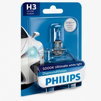 Автолампа PHILIPS H3 12V 55W PK22s Diamomd Vision (12336DVB1), на блистере Автолампа PHILIPS H3 12V 55W PK22s Diamomd Vision (12336DVB1), на блистере