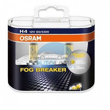 Автолампа OSRAM H4 12V 60/55W P43t Fog Breaker (62193FBR), EUROBOX-2шт