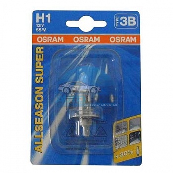 Автолампа OSRAM H1 12V 55W P14,5s +30% Allseason (64150Als-OB1), на блистере Автолампа OSRAM H1 12V 55W P14,5s +30% Allseason (64150Als-OB1), на блистере