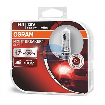 Автолампа OSRAM H4 12V 60/55W P43t +100% Night Breaker Silver (64193NBS), EUROBOX-2шт Автолампа OSRAM H4 12V 60/55W P43t +100% Night Breaker Silver (64193NBS), EUROBOX-2шт