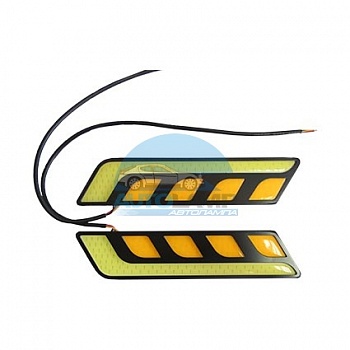 Дневные ходовые огни 12v COB №6 двухцветные желто-белые Дневные ходовые огни 12v COB №6 двухцветные желто-белые