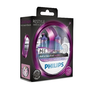 Автолампа PHILIPS H4 12V 60/55W P43t Color Vision Purple (12342CVP), EUROBOX-2шт